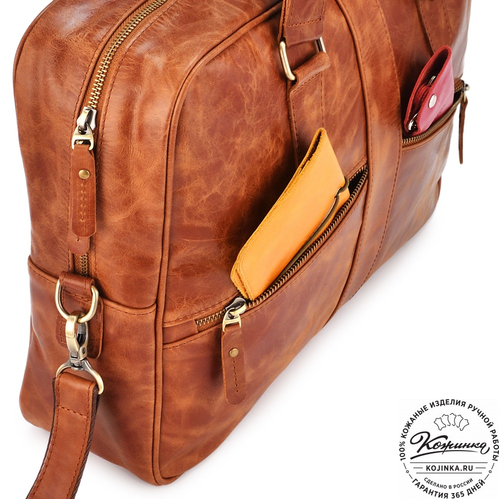 Кожаная деловая сумка "Окленд нью" (рыжий антик)